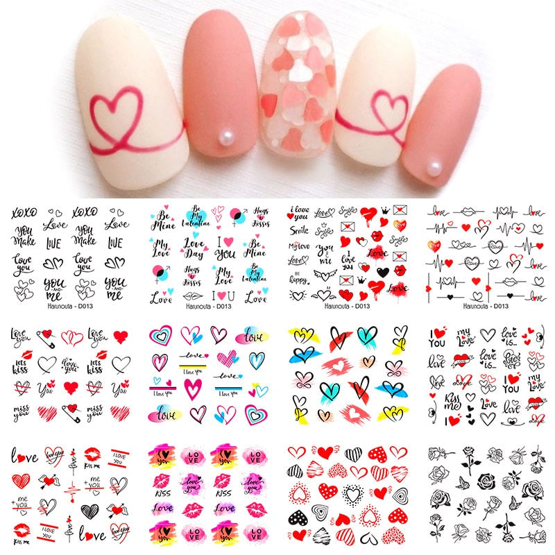 12Pcs/Set Heart Shaped Lips Designs Water Decals