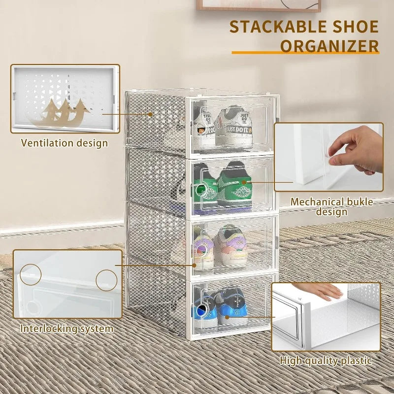 Large (12) Pack Shoe Storage Organizer Boxes